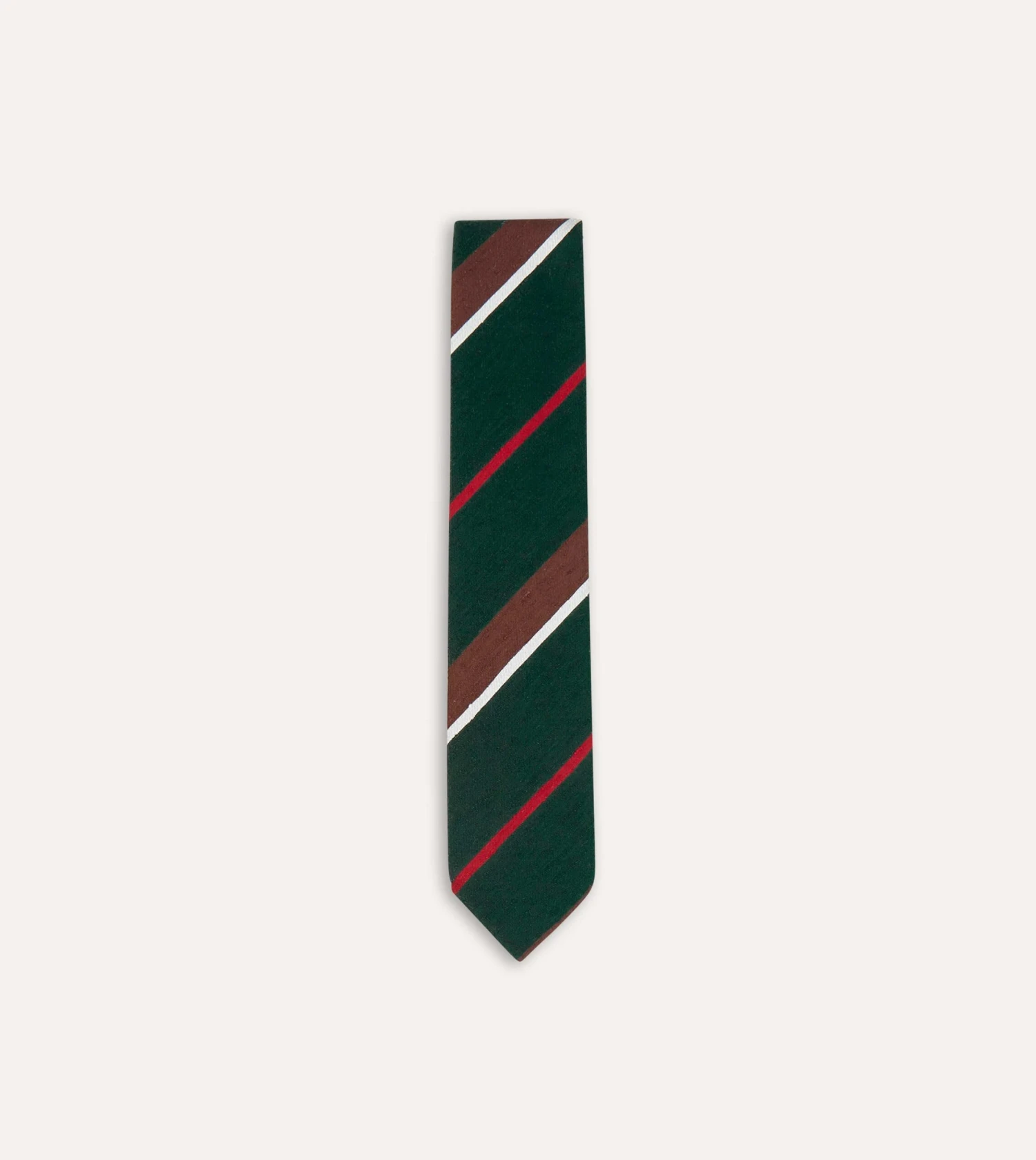Green, Brown And White Stripe Shantung Silk Tie 3 Green, Brown And White Stripe Shantung Silk Tie