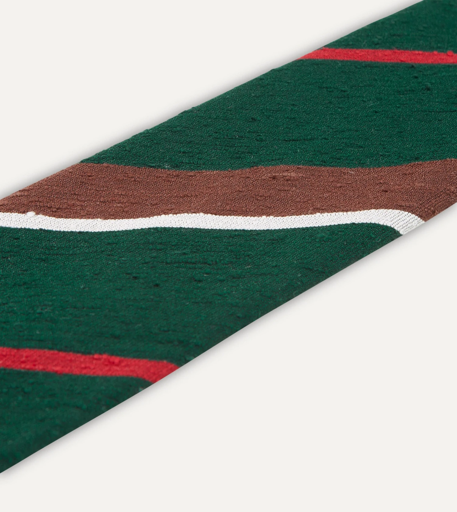 Green, Brown And White Stripe Shantung Silk Tie 4 Green, Brown And White Stripe Shantung Silk Tie - Image 2