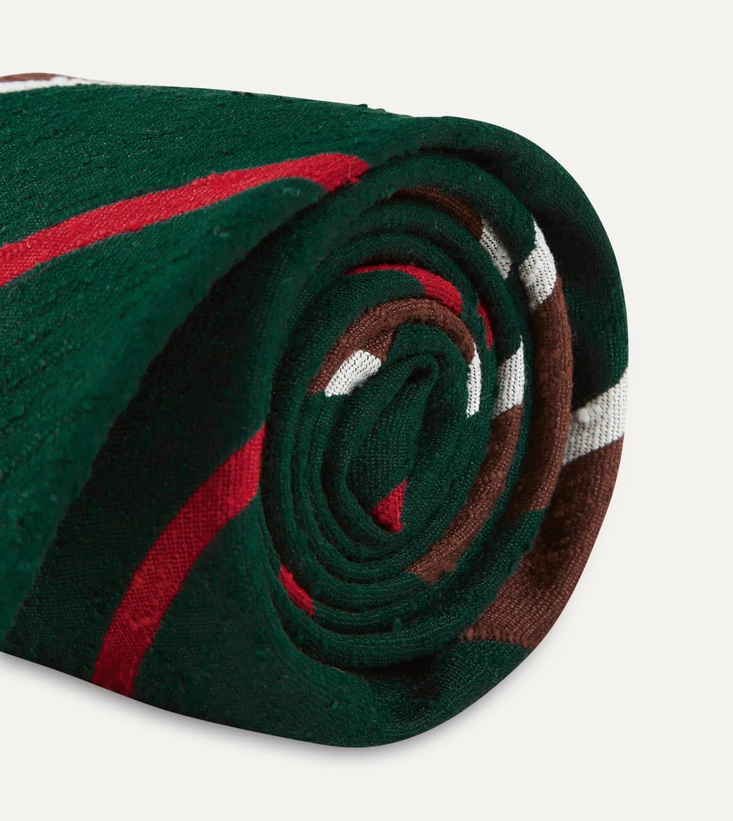 Green, Brown And White Stripe Shantung Silk Tie 7 Green, Brown And White Stripe Shantung Silk Tie - Image 5