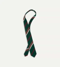 Green, Brown And White Stripe Shantung Silk Tie 10 Green, Brown And White Stripe Shantung Silk Tie -Drakes Shop DR1AA2 22771 05 402 5
