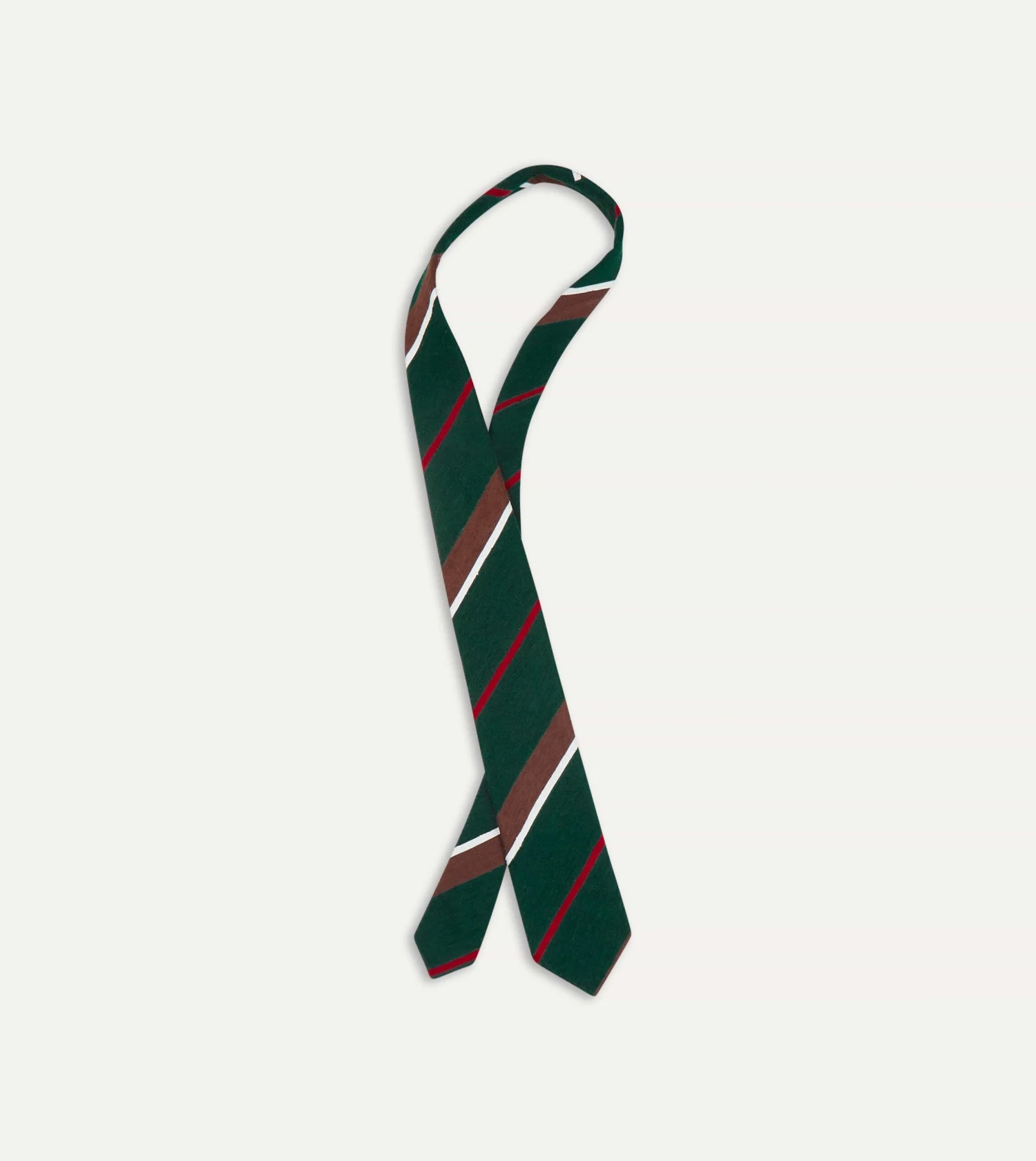 Green, Brown And White Stripe Shantung Silk Tie 5 Green, Brown And White Stripe Shantung Silk Tie - Image 3