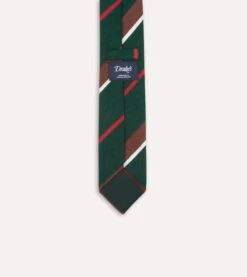Green, Brown And White Stripe Shantung Silk Tie 13 Green, Brown And White Stripe Shantung Silk Tie -Drakes Shop DR1AA2 22771 05 402 6