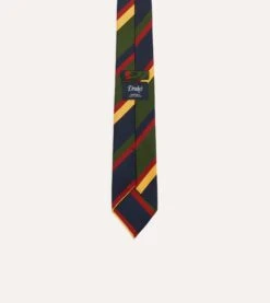 Navy, Red, Green And Yellow Stripe Silk Self Tipped Tie -Drakes Shop DR1AA221211 04402 4
