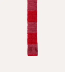 Pink And Red Block Stripe Knitted Silk Tie -Drakes Shop DR1AAK20909 03992 3
