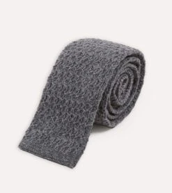 Grey Knitted Cashmere Wool Solid Colour Tie -Drakes Shop DR1AAK20914 03600 2 ca5042b7 fa75 48a0 9791 e322d8162963