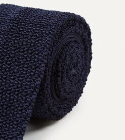 Navy Knitted Silk Solid Colour Tie 9 Navy Knitted Silk Solid Colour Tie -Drakes Shop DR1AAK21442 01250 3