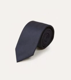 Navy Silk Twill Tipped Tie -Drakes Shop DR1AAN06870 01250 2