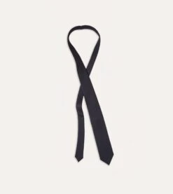 Navy Silk Twill Tipped Tie -Drakes Shop DR1AAN06870 01250 4