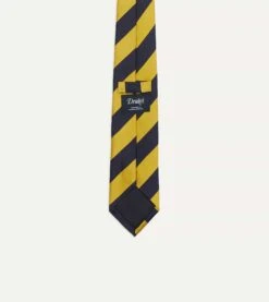 Navy And Yellow Broad Stripe Silk Tipped Tie -Drakes Shop DR1AAN23111 01502 4