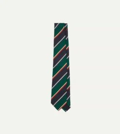 Green, Navy And Red Multi Stripe Silk Tipped Tie