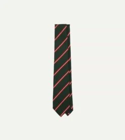 Green, Red And Ecru Stripe Silk Tipped Tie
