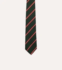 Green, Red And Ecru Stripe Silk Tipped Tie -Drakes Shop DR1AAN23115 01402 3