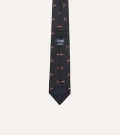 Navy Red Pennant Motif Silk Tipped Tie -Drakes Shop DR1AAN23122 01251 4