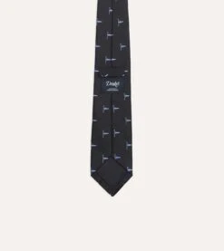 Navy Blue Pennant Motif Silk Tipped Tie -Drakes Shop DR1AAN23122 02251 4