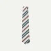 Ecru And Green Multi Stripe Mogador Tipped Tie -Drakes Shop DR1AAN23127 01402 2