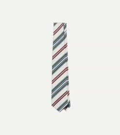 Ecru And Green Multi Stripe Mogador Tipped Tie