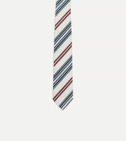 Ecru And Green Multi Stripe Mogador Tipped Tie -Drakes Shop DR1AAN23127 01402 3