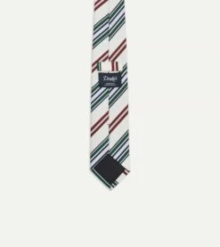 Ecru And Green Multi Stripe Mogador Tipped Tie -Drakes Shop DR1AAN23127 01402 4