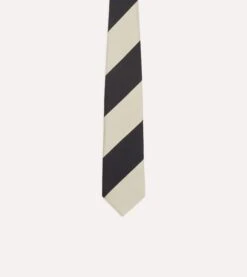 Navy And Ecru Broad Stripe Silk Tipped Tie -Drakes Shop DR1AAN23131 01252 3