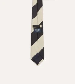 Navy And Ecru Broad Stripe Silk Tipped Tie -Drakes Shop DR1AAN23131 01252 4