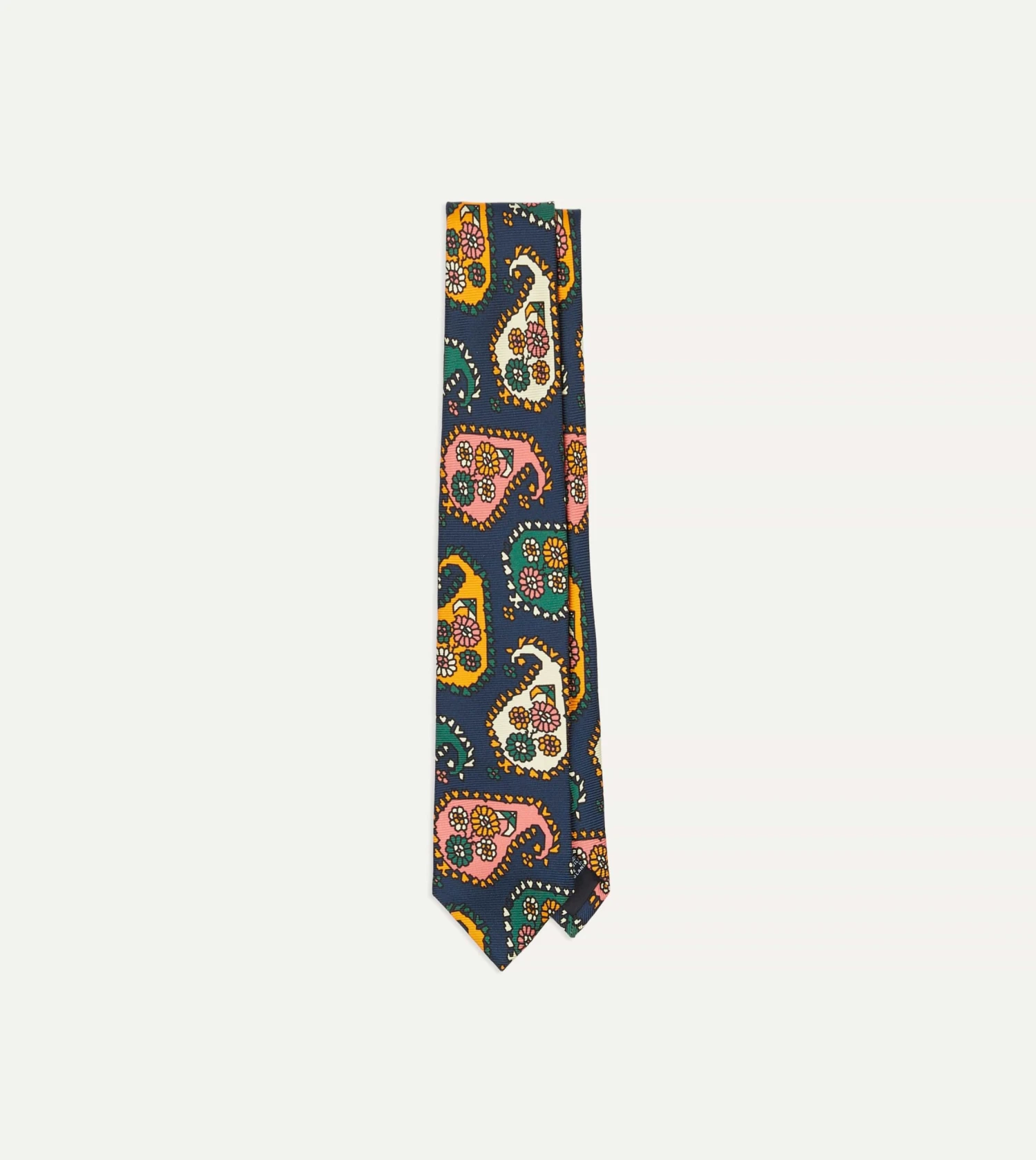 Navy Geometric Paisley Print Twill Silk Tipped Tie 3 Navy Geometric Paisley Print Twill Silk Tipped Tie