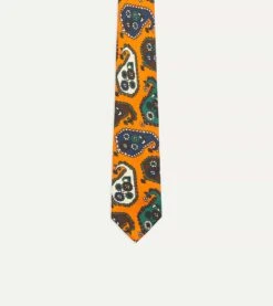 Orange Geometric Paisley Print Twill Silk Tie -Drakes Shop DR1AAN23162 03801 3