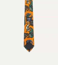 Orange Geometric Paisley Print Twill Silk Tie -Drakes Shop DR1AAN23162 03801 4