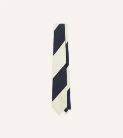 Navy And White Dual Block Stripe Mogador Tipped Tie