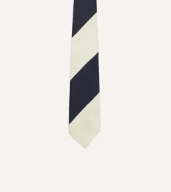 Navy And White Dual Block Stripe Mogador Tipped Tie -Drakes Shop DR1AAN23614 01252 3