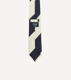 Navy And White Dual Block Stripe Mogador Tipped Tie -Drakes Shop DR1AAN23614 01252 4