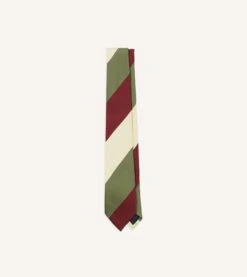 Olive, Red And Ecru Triple Stripe Mogador Tipped Tie