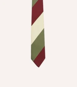 Olive, Red And Ecru Triple Stripe Mogador Tipped Tie -Drakes Shop DR1AAN23615 01402 3