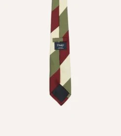 Olive, Red And Ecru Triple Stripe Mogador Tipped Tie -Drakes Shop DR1AAN23615 01402 4