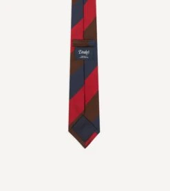 Navy, Red And Brown Triple Stripe Mogador Tipped Tie -Drakes Shop DR1AAN23615 03252 4