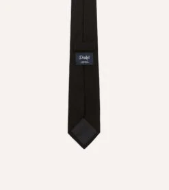 Black Pure Cashmere Solid Tipped Tie -Drakes Shop DR1AAN23697 02100 4