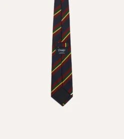 Green Multi Stripe Silk Mogador Tipped Tie -Drakes Shop DR1AAN24108 01302 4