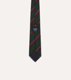 Green And Brown Stripe Silk Mogador Tipped Tie -Drakes Shop DR1AAN24108 03 202 4