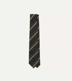 Green And Navy Stripe Silk Mogador Tipped Tie