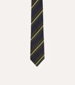 Green And Navy Stripe Silk Mogador Tipped Tie -Drakes Shop DR1AAN24108 04 402 3