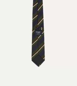 Green And Navy Stripe Silk Mogador Tipped Tie -Drakes Shop DR1AAN24108 04 402 4
