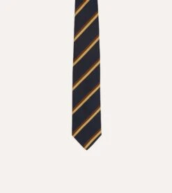 Navy, Gold And Brown Regimental Stripe Mogador Tipped Tie -Drakes Shop DR1AAN24111 01 252 3