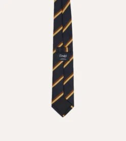 Navy, Gold And Brown Regimental Stripe Mogador Tipped Tie -Drakes Shop DR1AAN24111 01 252 4