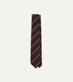 Navy, Orange And Red Regimental Stripe Mogador Tipped Tie