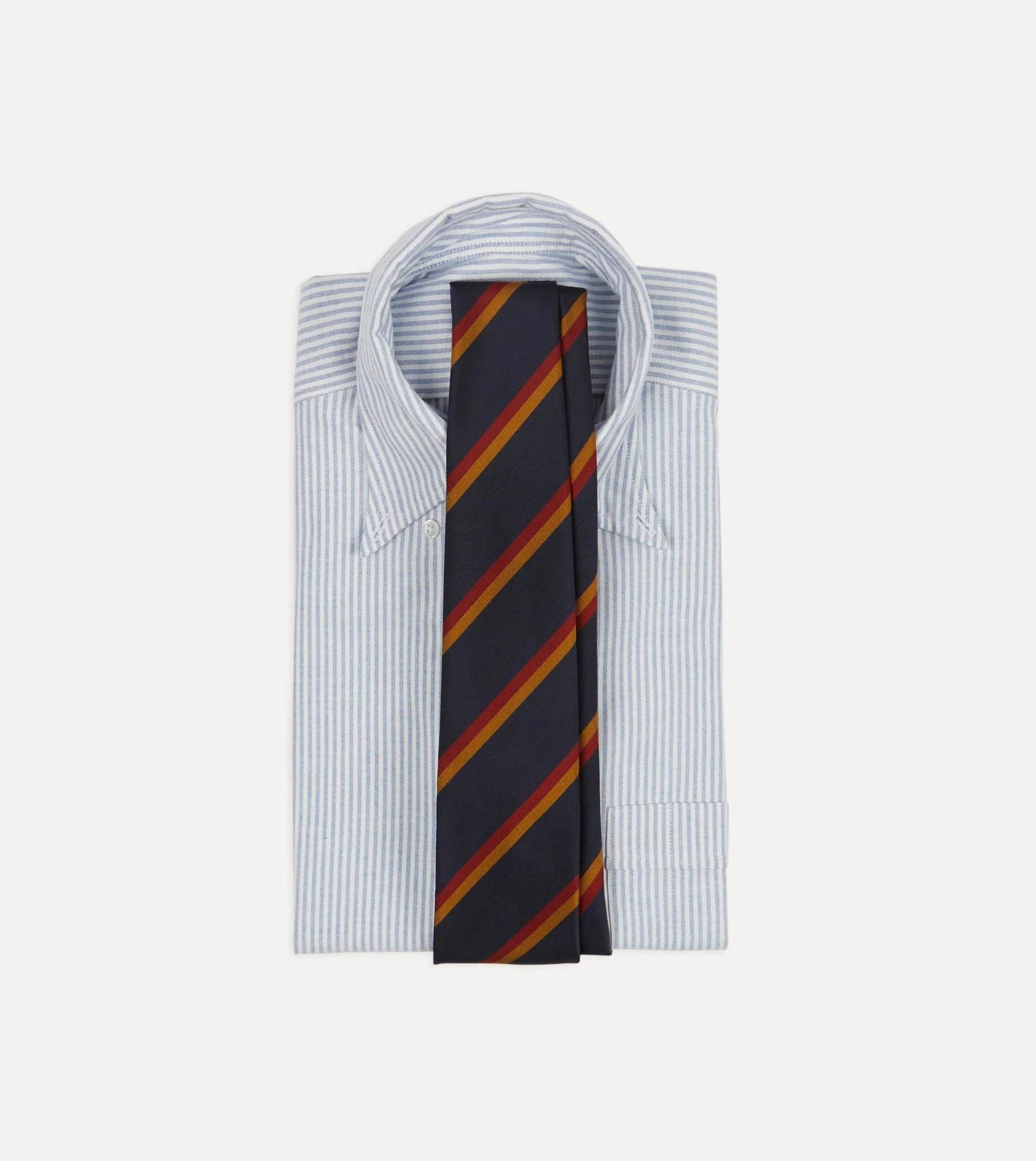 Navy, Orange And Red Regimental Stripe Mogador Tipped Tie 4 Navy, Orange And Red Regimental Stripe Mogador Tipped Tie - Image 2