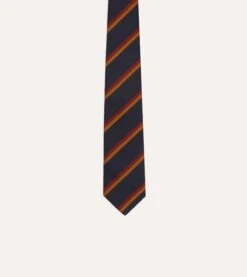 Navy, Orange And Red Regimental Stripe Mogador Tipped Tie 9 Navy, Orange And Red Regimental Stripe Mogador Tipped Tie -Drakes Shop DR1AAN24111 02 252 3