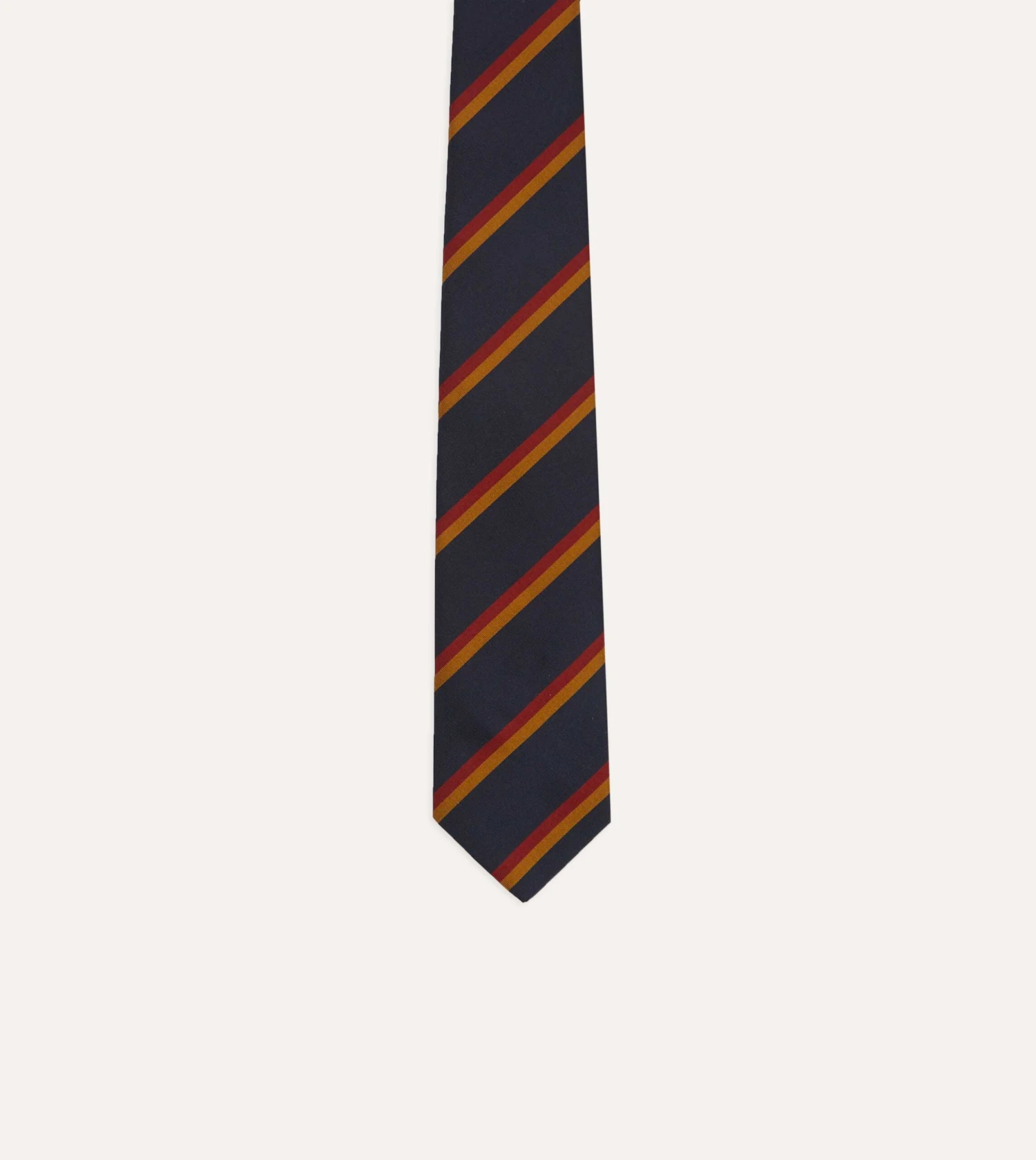 Navy, Orange And Red Regimental Stripe Mogador Tipped Tie 6 Navy, Orange And Red Regimental Stripe Mogador Tipped Tie - Image 4