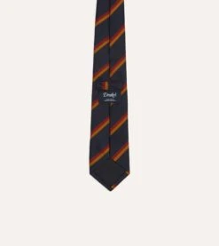 Navy, Orange And Red Regimental Stripe Mogador Tipped Tie 8 Navy, Orange And Red Regimental Stripe Mogador Tipped Tie -Drakes Shop DR1AAN24111 02 252 4