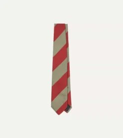 Red And Brown Wide Stripe Repp Silk Tipped Tie