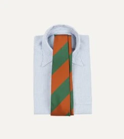 Orange And Green Wide Stripe Repp Silk Tipped Tie -Drakes Shop DR1AAN24119 02802 2