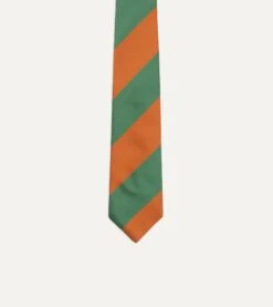 Orange And Green Wide Stripe Repp Silk Tipped Tie -Drakes Shop DR1AAN24119 02802 3